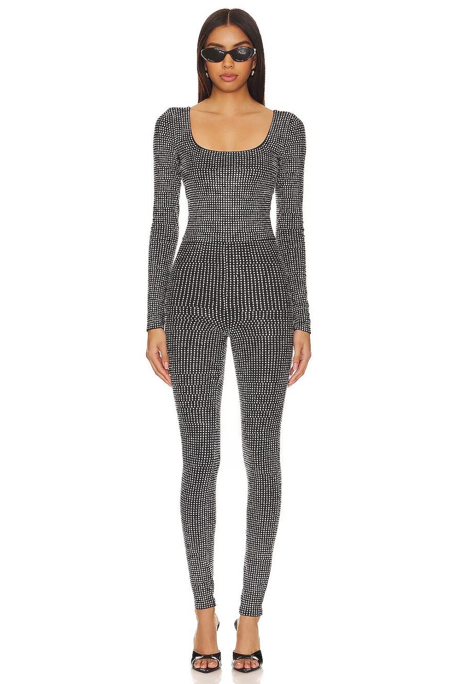 Good American Crystal Embellished Jumpsuit Long Sleeve Disco Retro Party NYE XS
